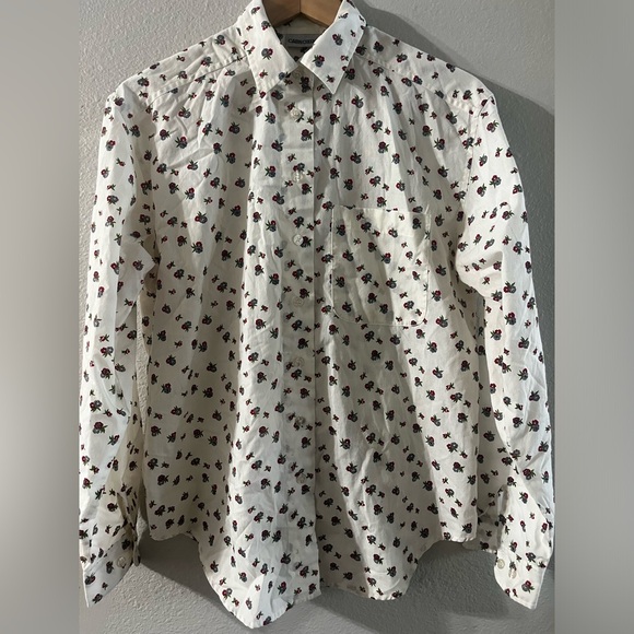 Women’s Cabin Creek SZ Medium Button Up White Floral Collared  Blouse Cottagcore - Picture 1 of 16